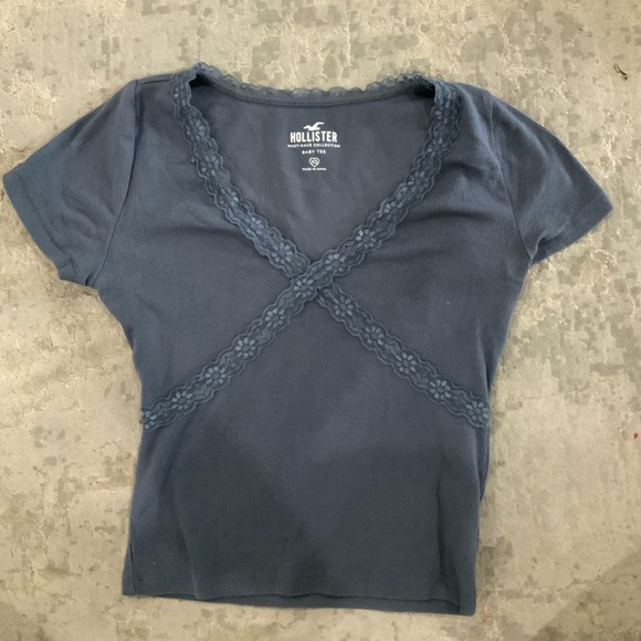 lace cross blue grey baby tee - Picture 1 of 2